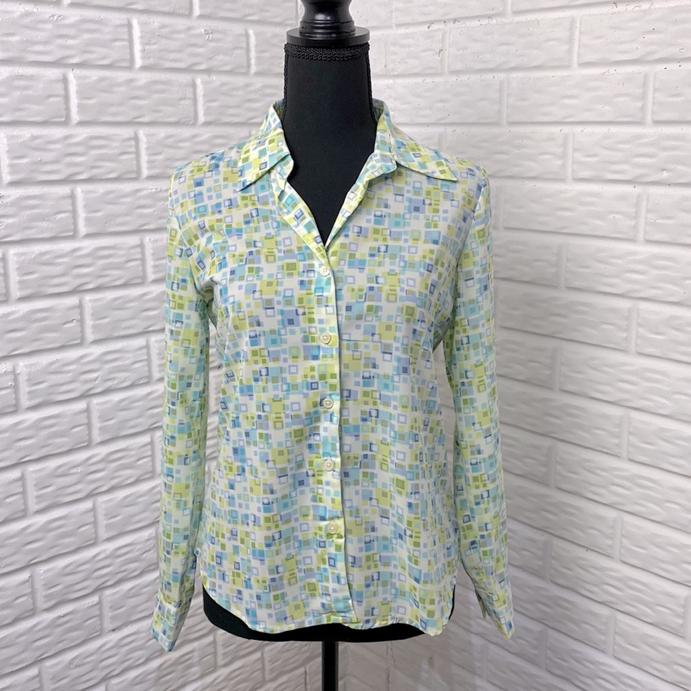GAP Y2K stretch Square Geometric Patterned blouse long sleeve Size XS